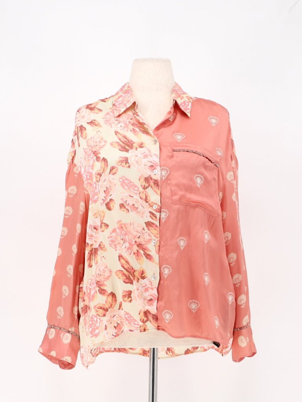 NWT ZARA Silky Floral Button Up Shirt Blouse Dusty Pink Size L
